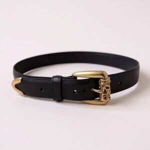 Brighton Black Leather Belt Gold Tone Ornate Buckle Size M Medium Womens